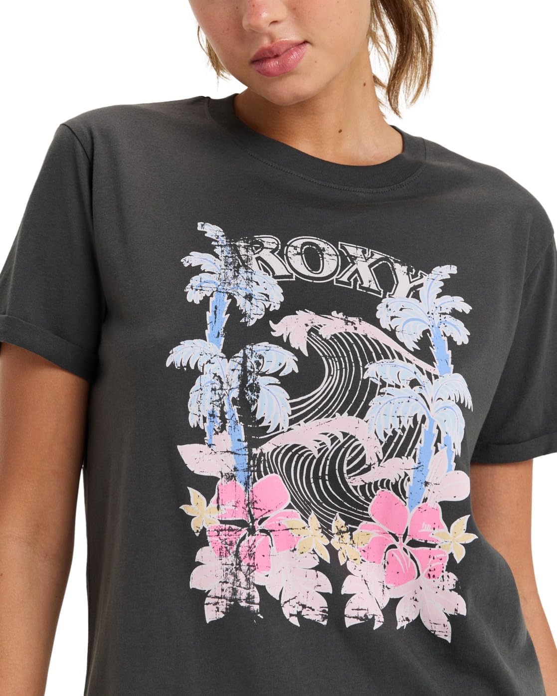 Detalle de Roxy Oceanregular Poster T-Shirt Femme (Lot de 1) – coupe classique, confort et durabilité