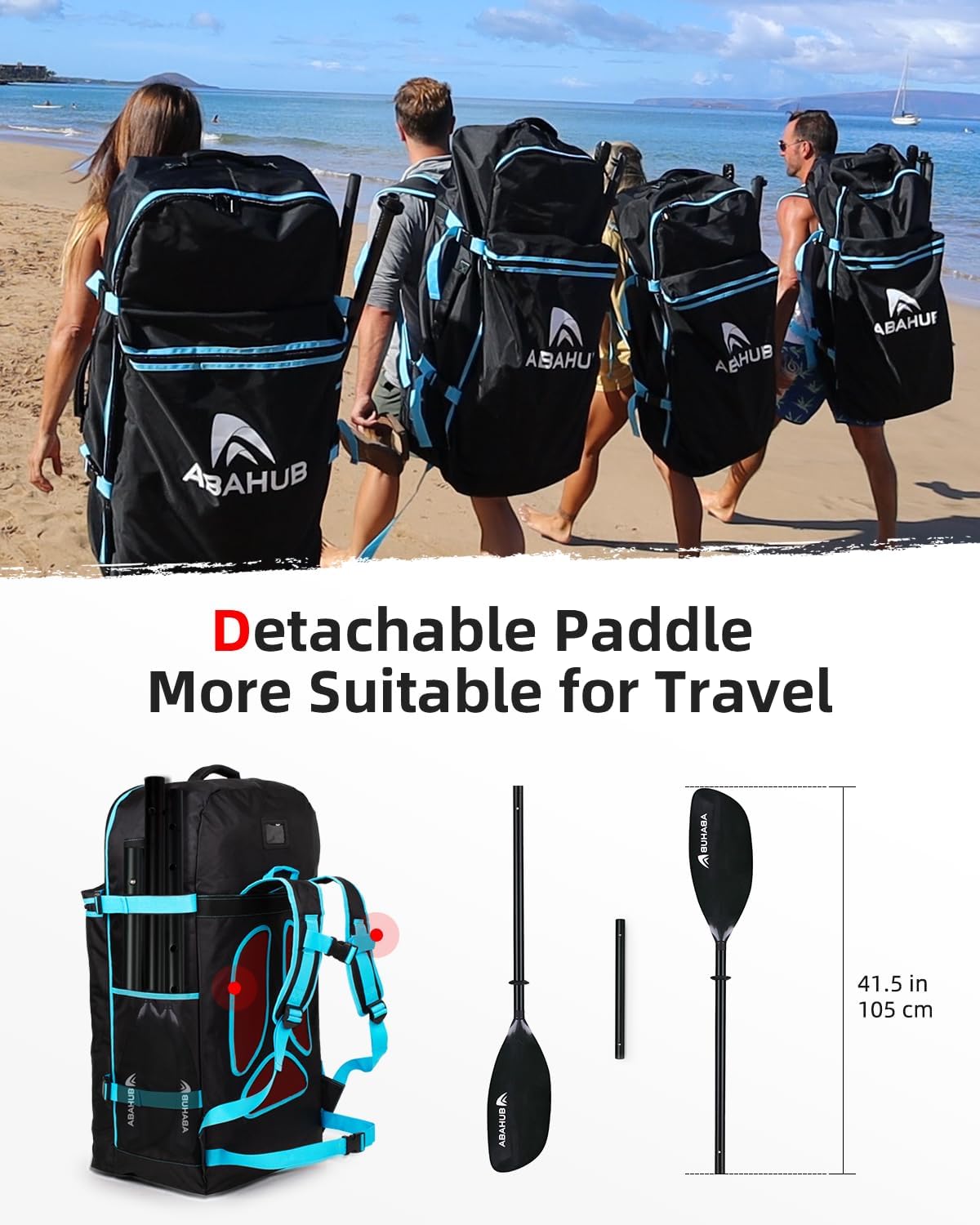 Thumbnail 2 de Abahub verstelbare kajakpeddel, 210–230 cm, 3-delig met aluminium schacht