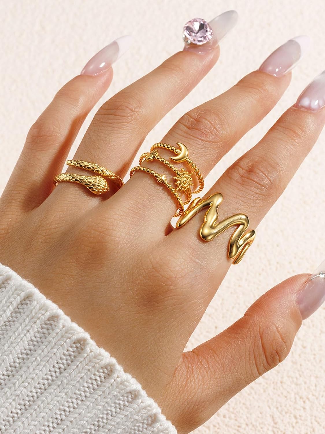Detalle de TIZU 9-teiliges Damen-Ring-Set „Gold“ aus Edelstahl, 18K Goldplattierung, verstellbar & wasserfest