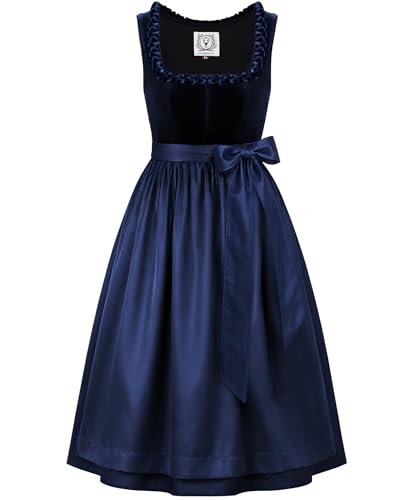 Detalle de DIRNDLSTERN Damen Blau Samt Midi-Dirndl mit Reißverschluss, 70 cm – Oktoberfest Outfit