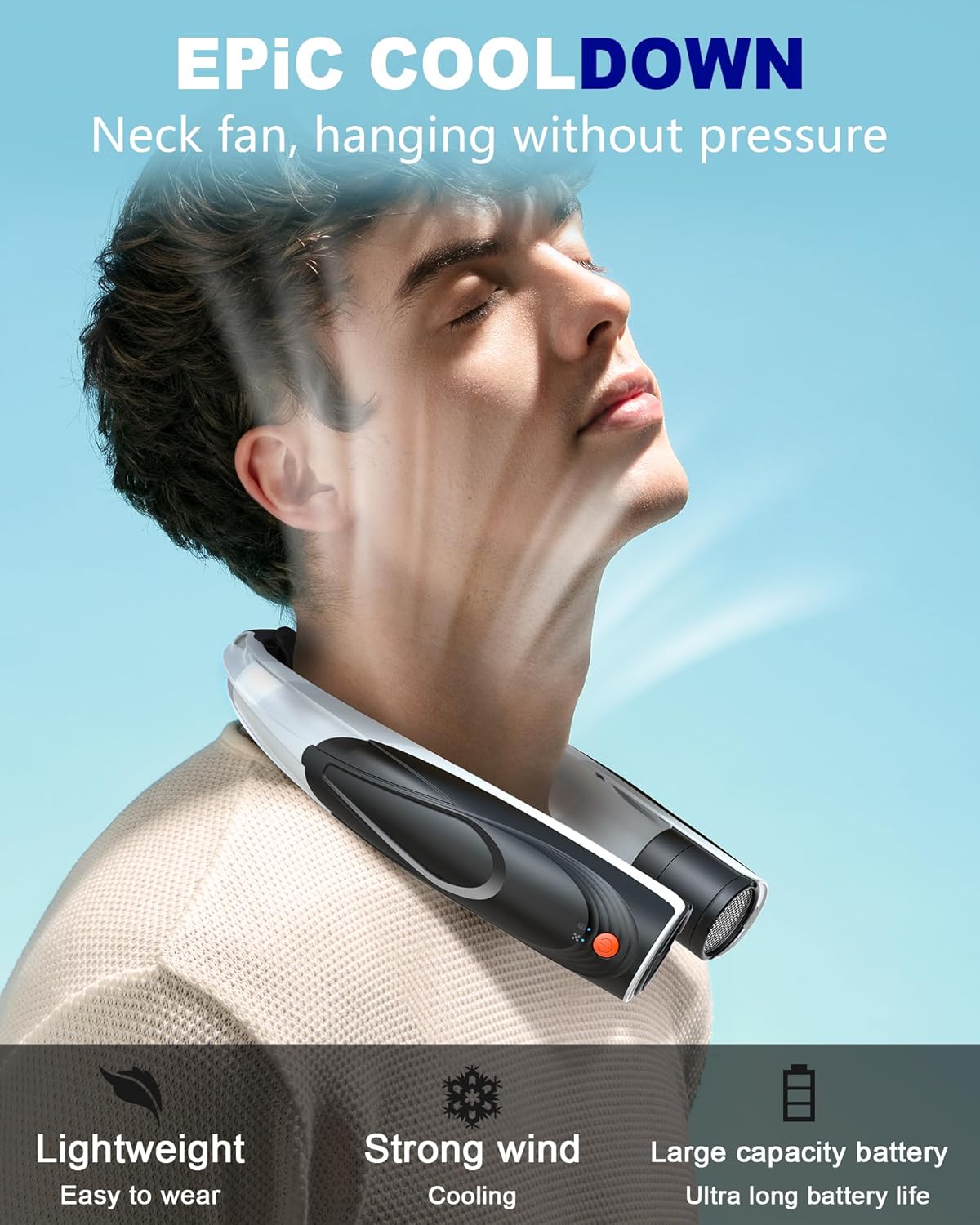 Thumbnail 2 de Portable Neck Fan with 6 Speeds and 6000mAh USB-C Rechargeable Battery – Hands-Free Wearable Cooling Fan