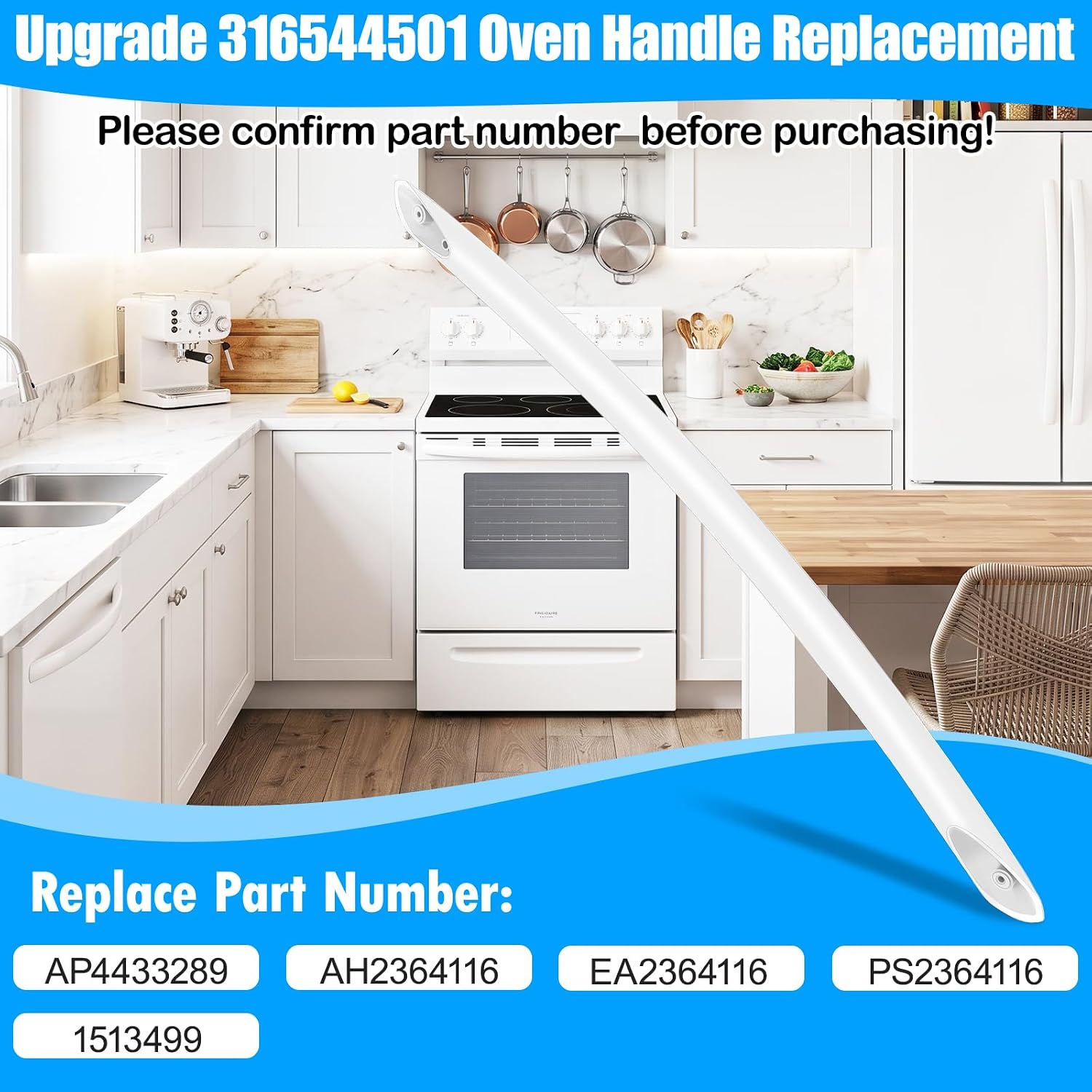 Detalle 2 de ALVAR 316544501 White Oven Door Handle Replacement with Screws