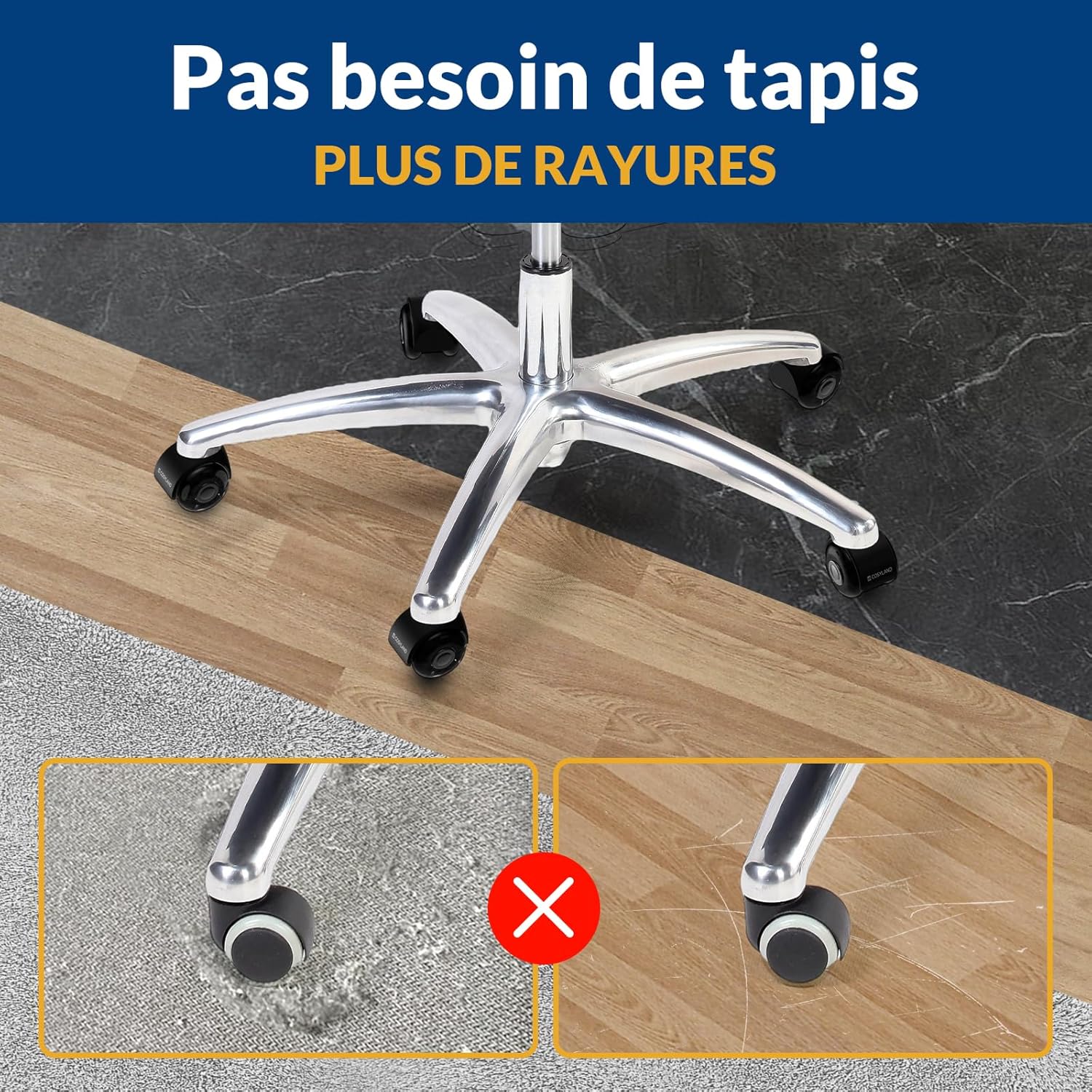 Detalle de COSYLAND 5PCS Roulettes Chaise Bureau 11x22mm – Silencieuses, Capacité 300 kg, 360°