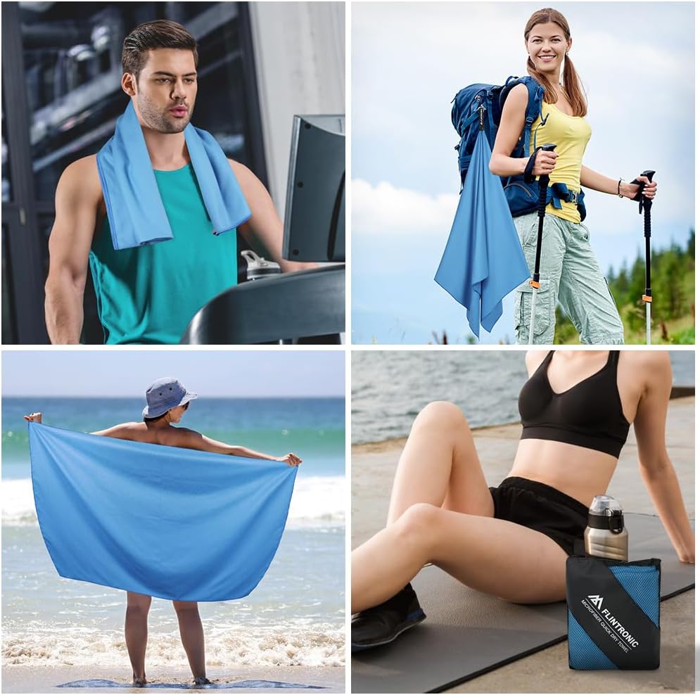 Thumbnail 6 de flintronic Mikrofaser-Handtuch (200×100 cm) – schnelltrocknend, sport- und strandtauglich in Himmelblau