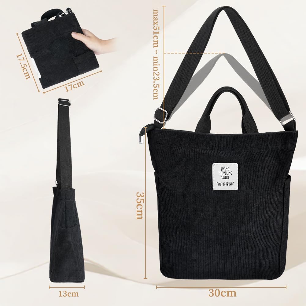 Thumbnail 3 de Aucuu Sac à main femme en velours côtelé – sac à bandoulière grande capacité, pliable