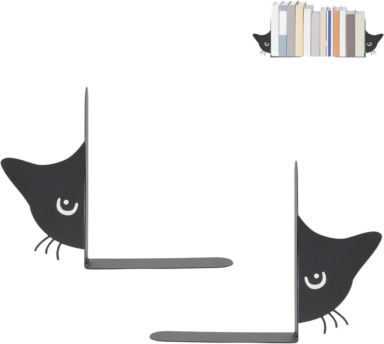 Metal Cat Bookends for Books, Heavy Duty