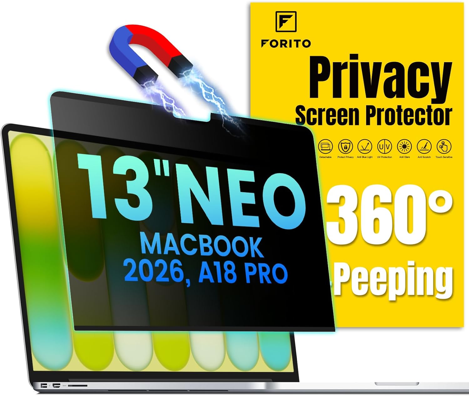 Detalle de F FORITO Magnetic Privacy Screen Protector for 2026 MacBook Neo 13-inch (A3404) with A18 Pro