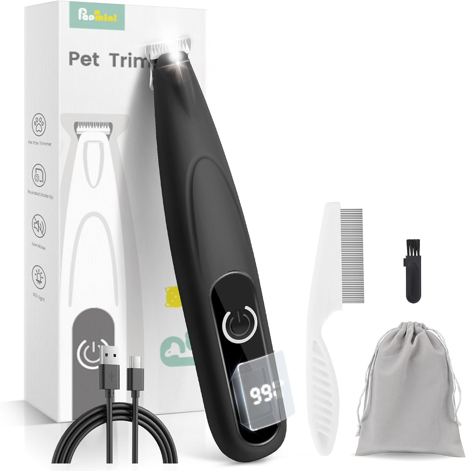 Detalle de Cat Clippers with LED Display: 35dB Ultra-Low Noise Cordless Grooming for Paws, Ears, Face and More