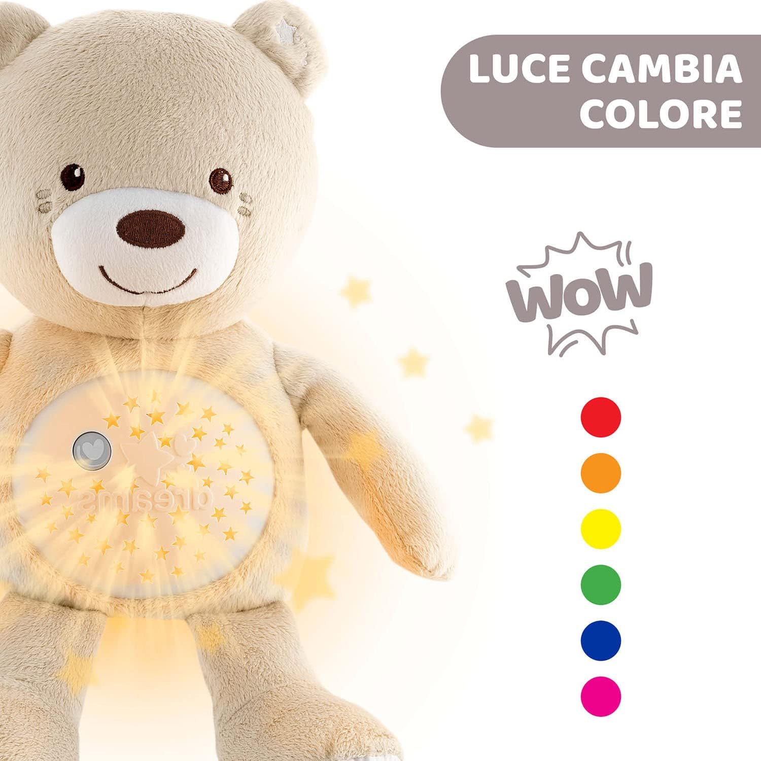 Detalle de Chicco First Dreams Orsacchiotto Peluche Baby Bear: Pupazzo Proiettore con Luce Notturna e Melodie per Neonati