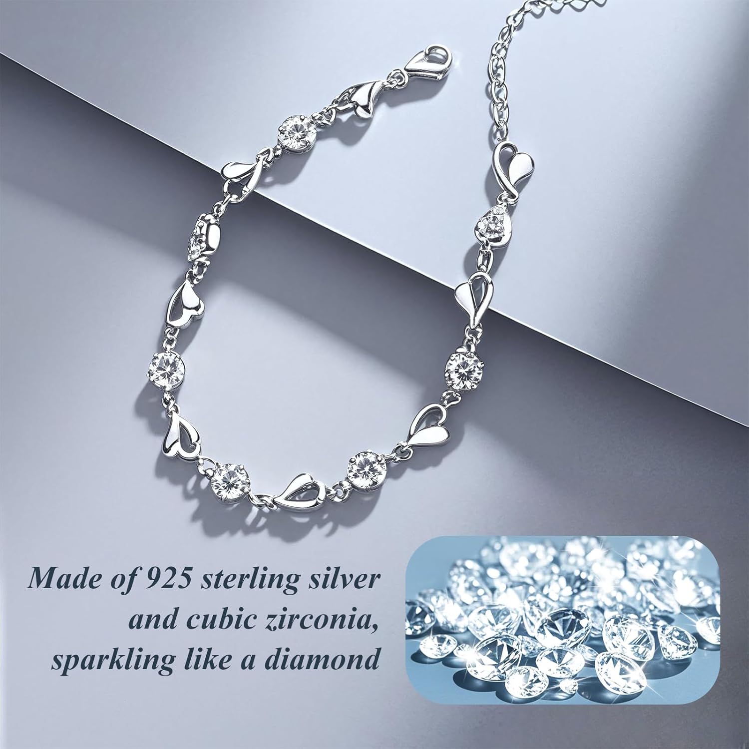 Detalle de Aucuu Bracciale da Donna Argento 925 con Cuore e Zirconi – Regalo romantico