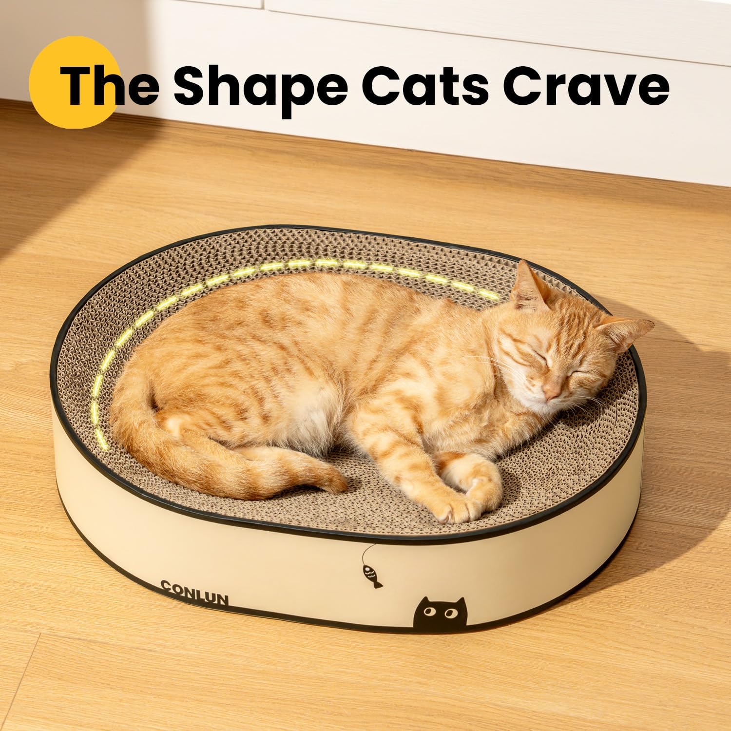 Detalle 2 de Conlun Oval Cat Scratcher Bed, Large – Corrugated Cardboard Scratching Board & Lounge Bowl