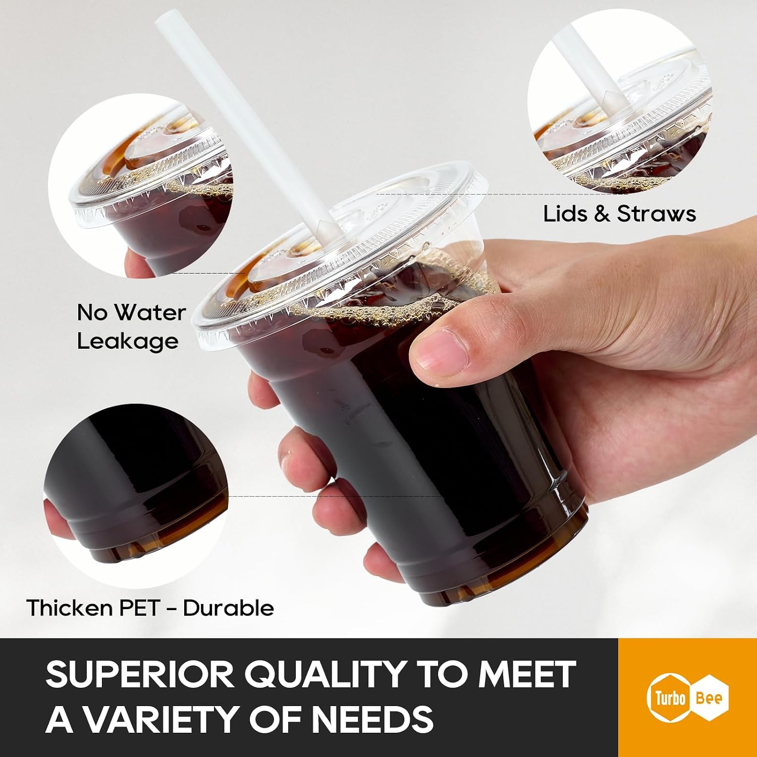 Detalle de Turbo Bee 12 oz Clear Plastic Cups with Lids and Straws, 200 Sets