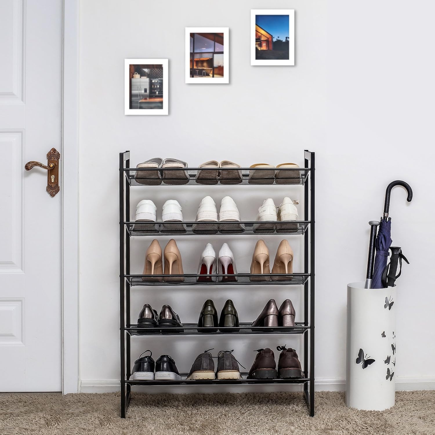 Detalle de SONGMICS LMR005B 5-Tier Stackable Shoe Rack with Adjustable Shelves (Black)