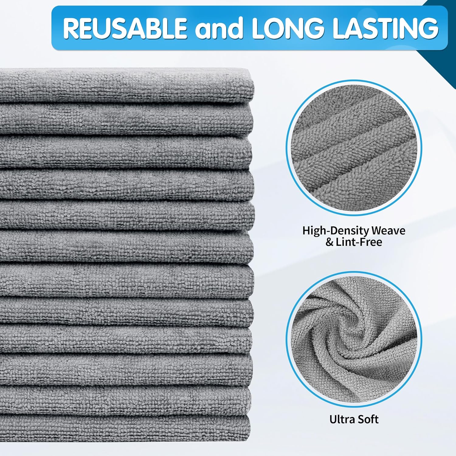 Detalle de FIXSMITH Grey Microfiber Cleaning Cloths, Pack of 50, 16 x 12 in