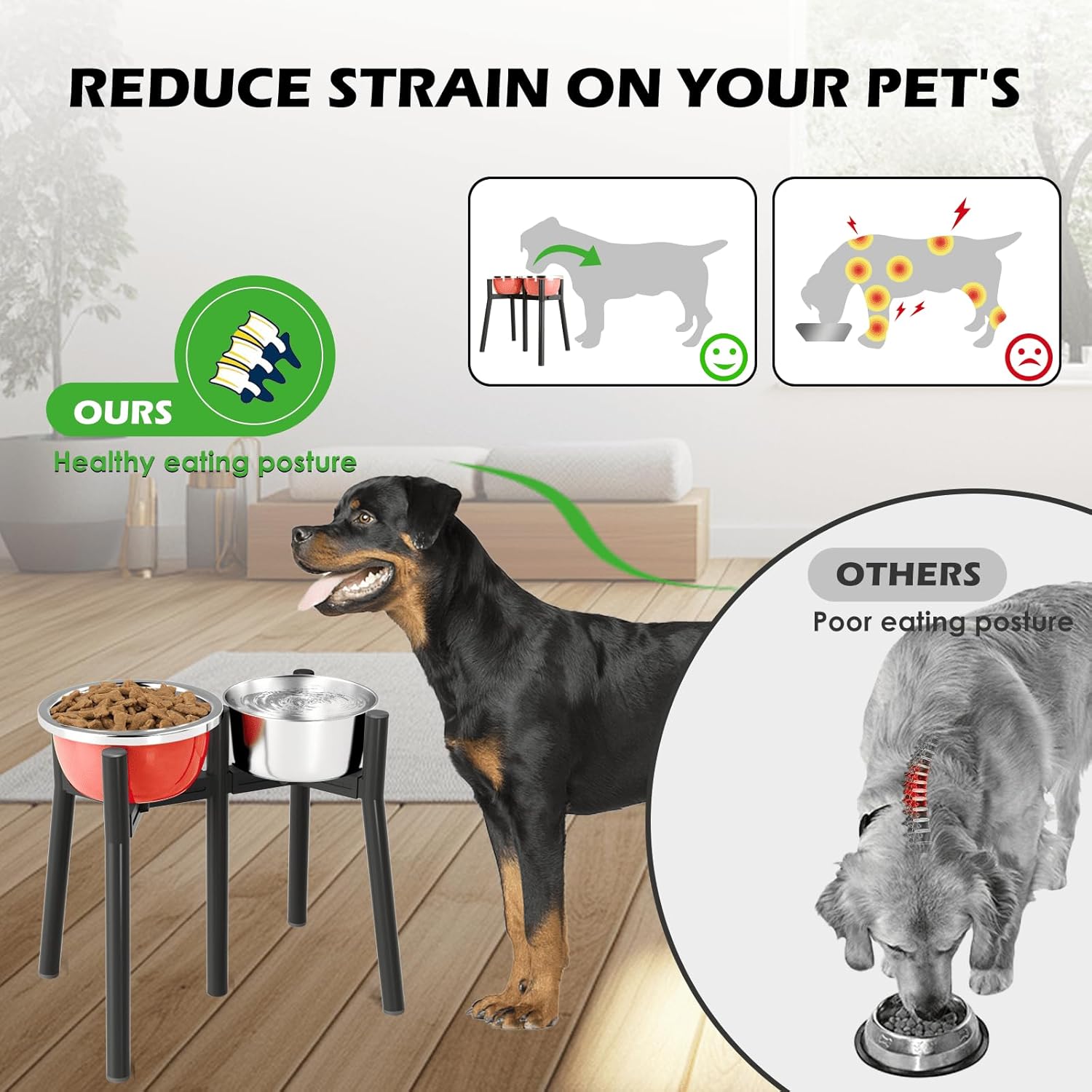 Detalle 2 de Supporto rialzato regolabile per ciotole ADENGL per cani di taglia grande (larghezza regolabile 17,8–26,9 cm) – Altezza 34,8 cm