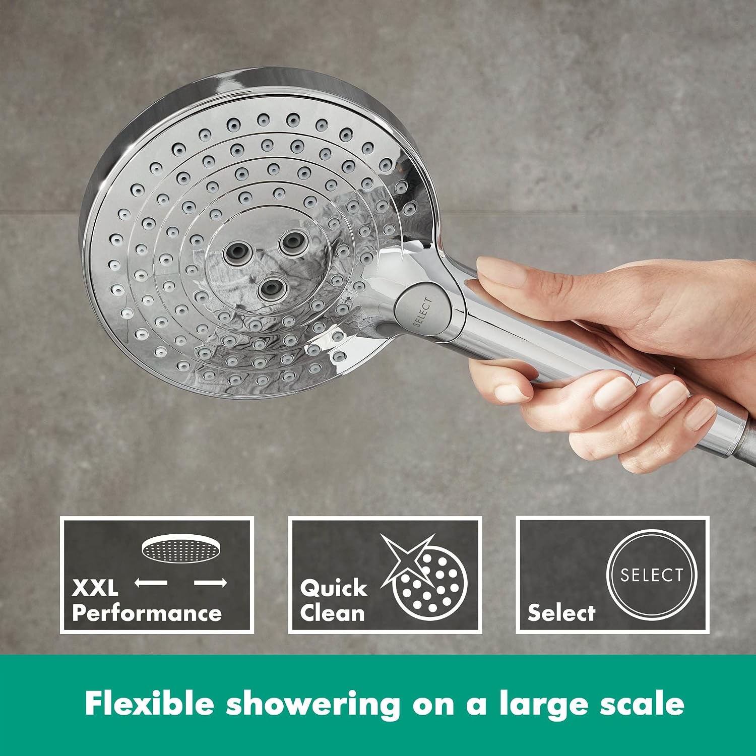 Detalle de Hansgrohe Raindance Select S Duschkopf: wassersparend, flexibel, einfach zu reinigen