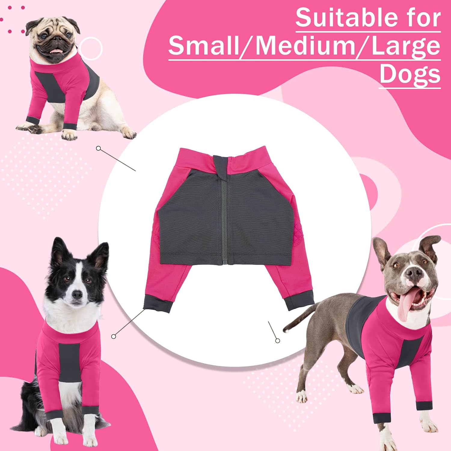 Detalle de LeLePet Dog Body Suit After Surgery – Rose Red, XL