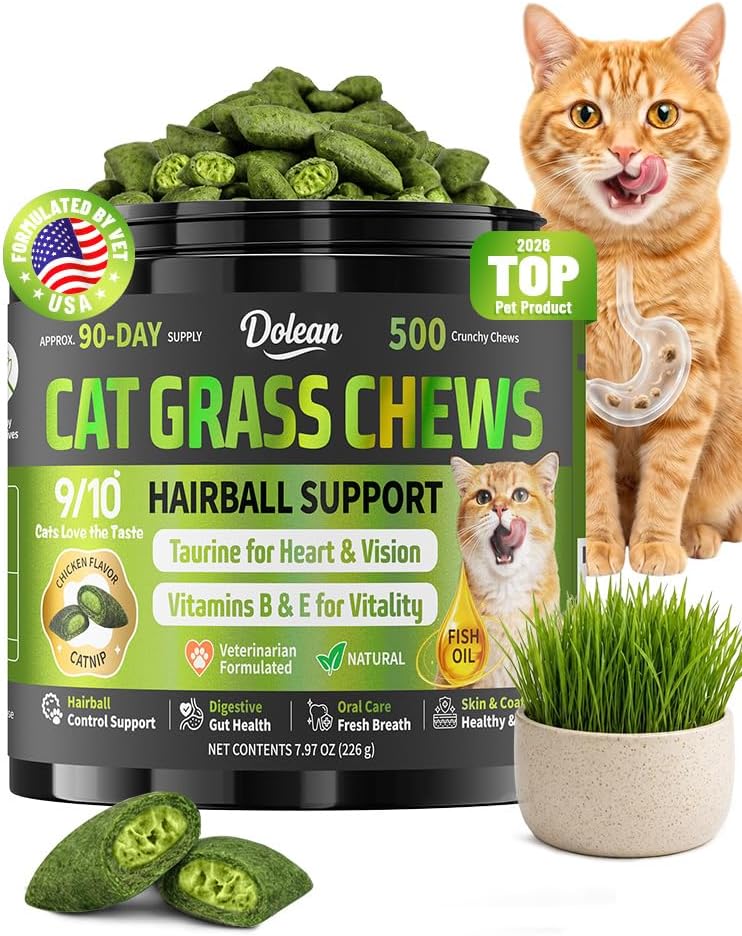 Detalle de Dolean A2-CW-095 Cat Grass Chews, 500-Count Chicken Hairball Treats
