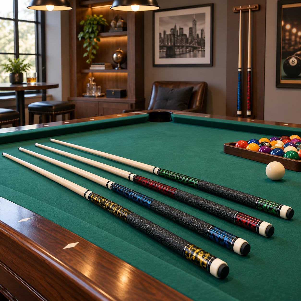 Detalle de Kmise Pool Sticks Set of 4, 58-Inch Canadian Maple Pool Cue Set