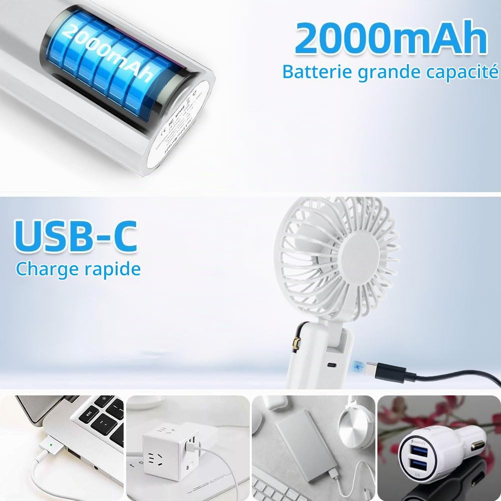 Detalle 1 de AUAUY 5868220 mini-handventilator, oplaadbaar via USB-C, 6 snelheden
