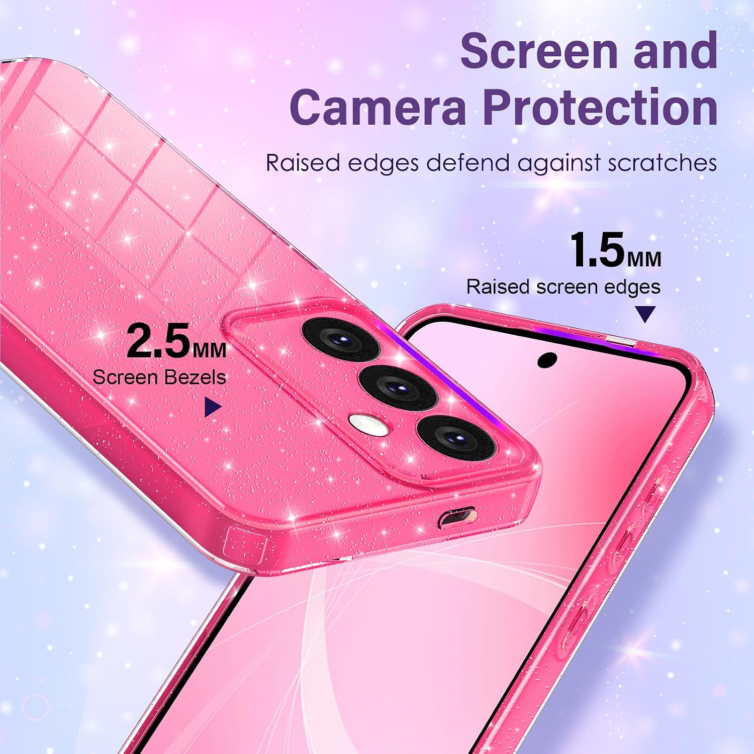 Detalle de Paitech Glitzer-Hülle für Samsung Galaxy S25 FE 5G – Dünne, weiche TPU Silikon Schutzhülle in Rosa
