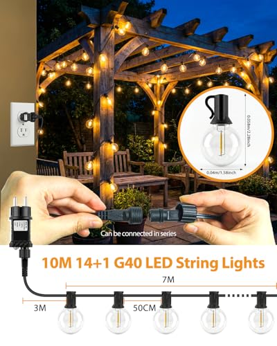 Detalle de Guirlande lumineuse extérieure btfarm 10M avec télécommande – Blanc chaud