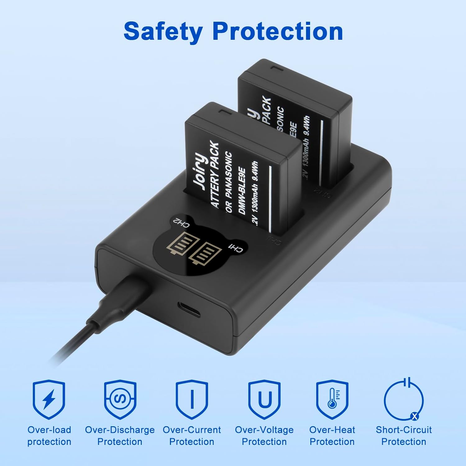 Thumbnail 5 de Joiry DMW-BLE9 and DMW-BLG10 Dual USB Battery with LCD Charger for Panasonic Lumix