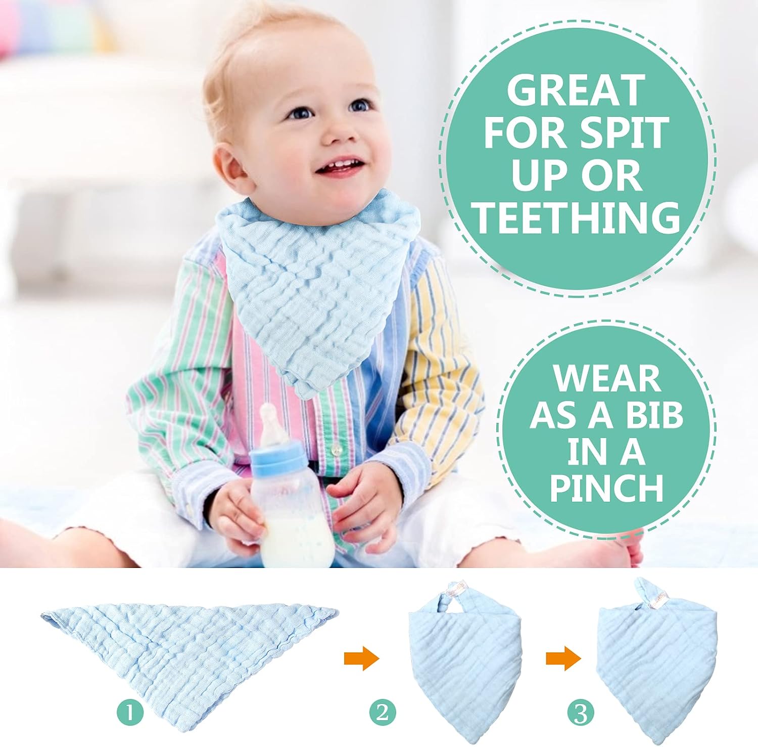 Thumbnail 2 de koo-dib Baby Muslin Squares Washcloths (10 Pack) 25x25cm – Safe, Reusable Muslin Cloths for Newborns