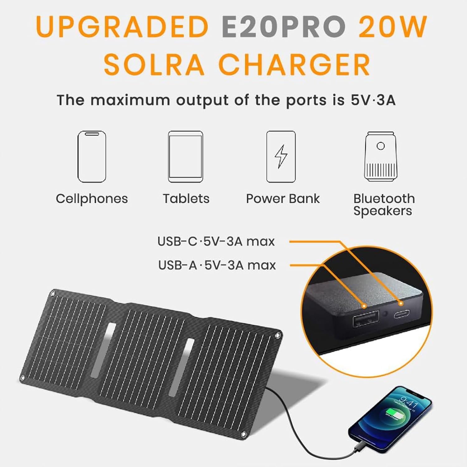 Thumbnail 2 de FlexSolar 20W Foldable Solar Panel Charger: Compact, IP67, Fast Charging for Outdoor Use