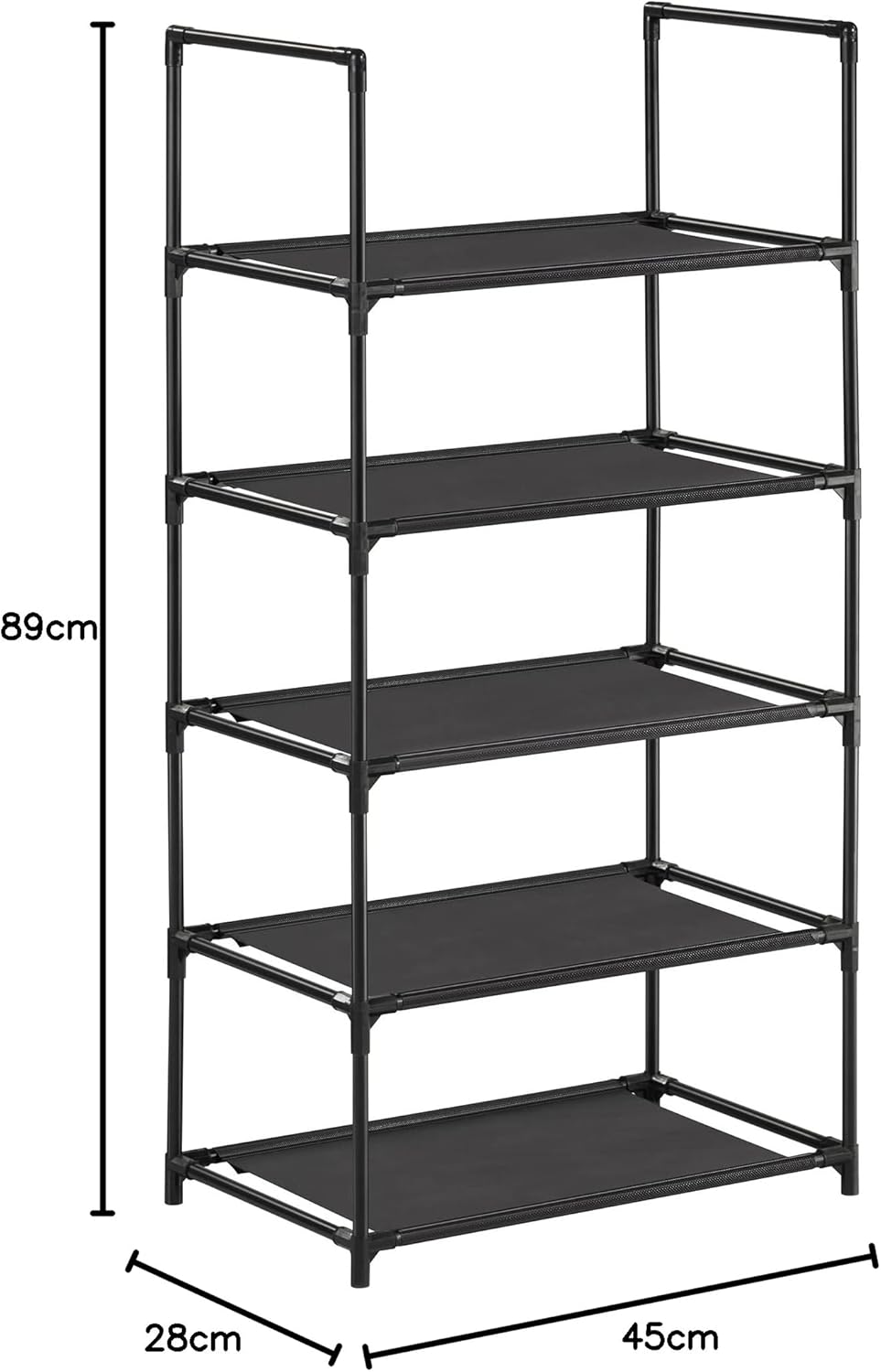 Thumbnail 1 de SONGMICS 5-Tier Shoe Rack, Space-Saving Metal Frame Shoe Storage Organiser (28 x 45 x 89 cm) in Black, LSH005B02