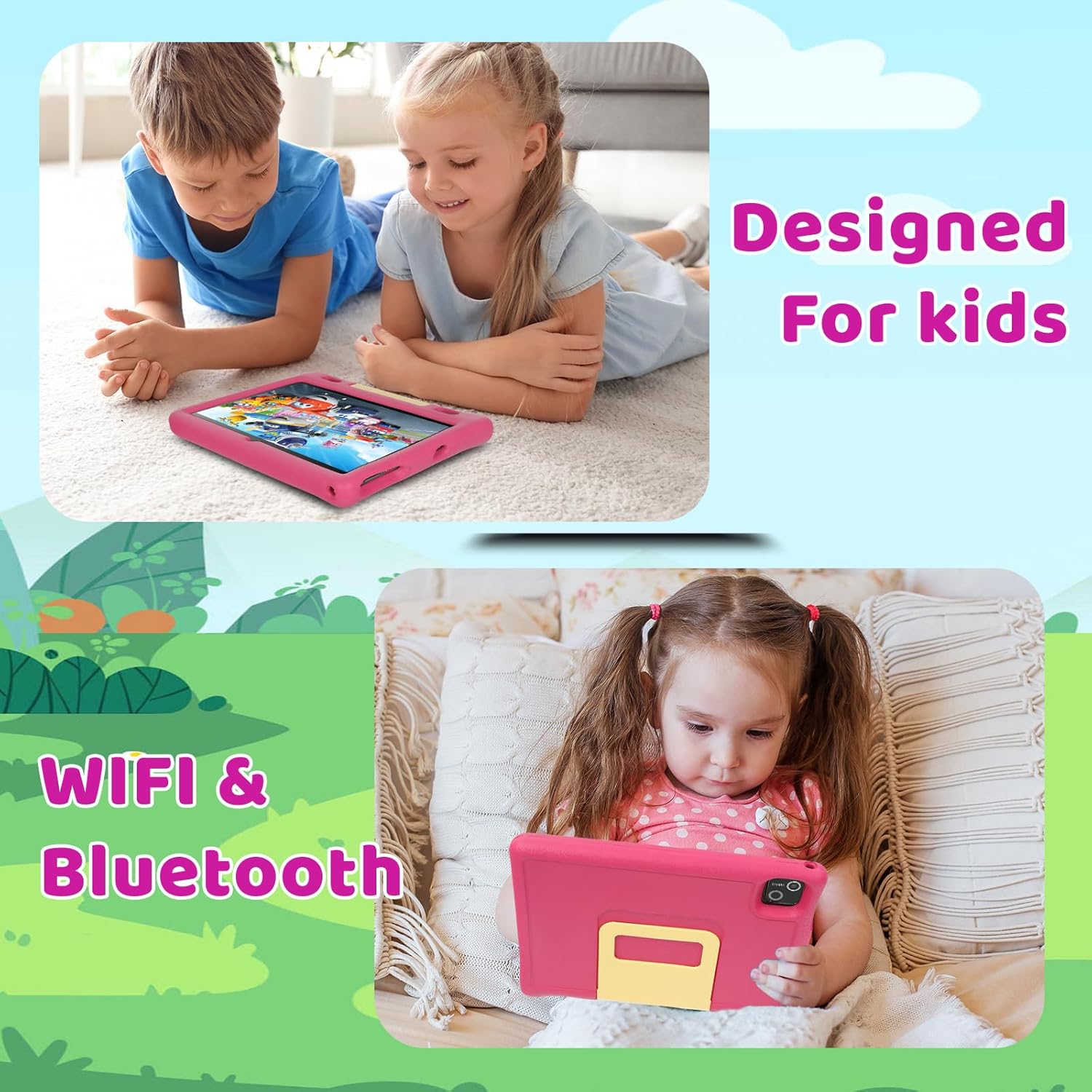 Detalle de MUISOO 10 Inch Kids Tablet (Android 14) with 16GB RAM, 128GB Storage & Parental Controls – Pink