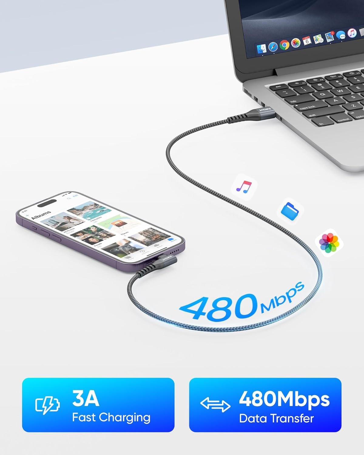 Thumbnail 2 de SUNGUY 90 Grad USB-C Kabel 0,15 m, 2er-Pack – geflochtenes 90° Ladekabel für Phone, Galaxy, Pixel und iPad