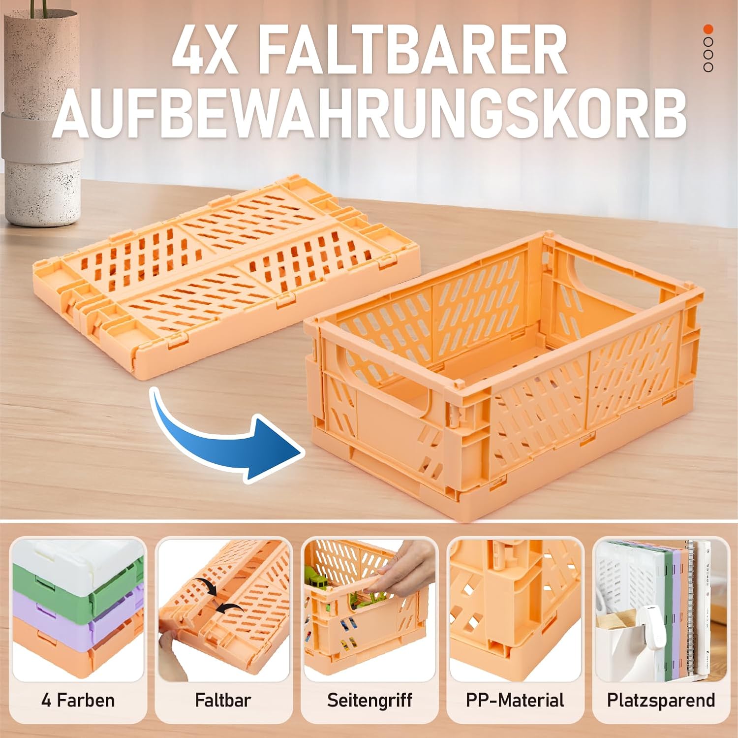 Detalle 2 de iHomara vikbara förvaringskorgar, 4-pack i PP-plast, 25 × 16 × 10 cm