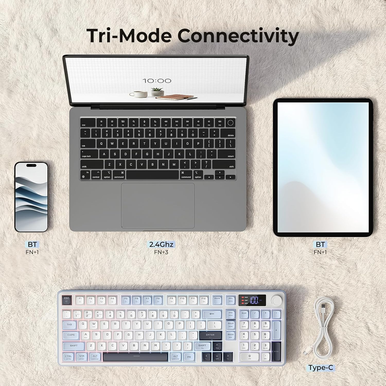 Thumbnail 2 de Redragon Wireless Gaming Keyboard, 98-Key Tri-Mode with Knob, Display, and PBT Keycaps