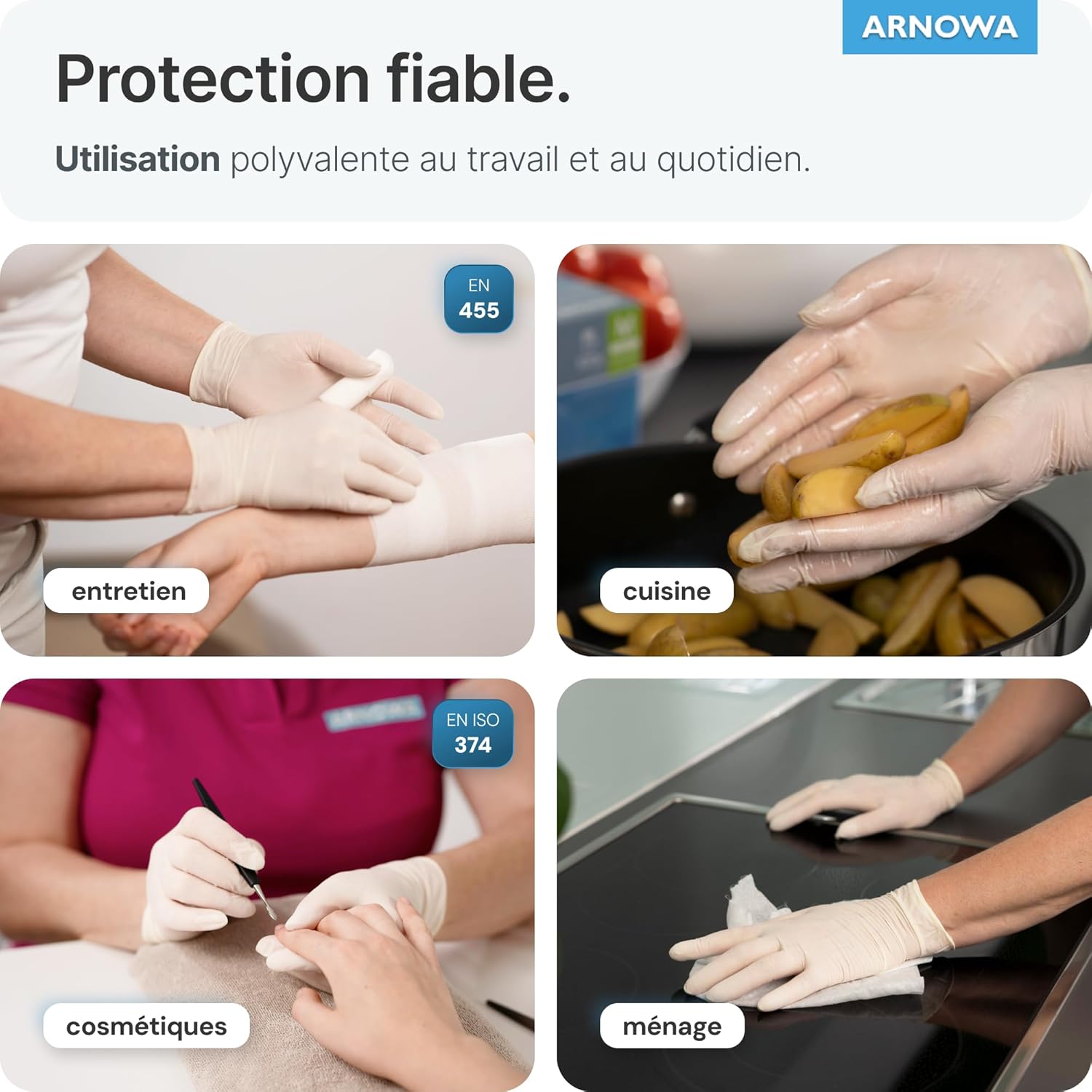 Detalle de ARNOMED 100x gants jetables en latex blancs – taille M, non poudrés, texturés au bout des doigts