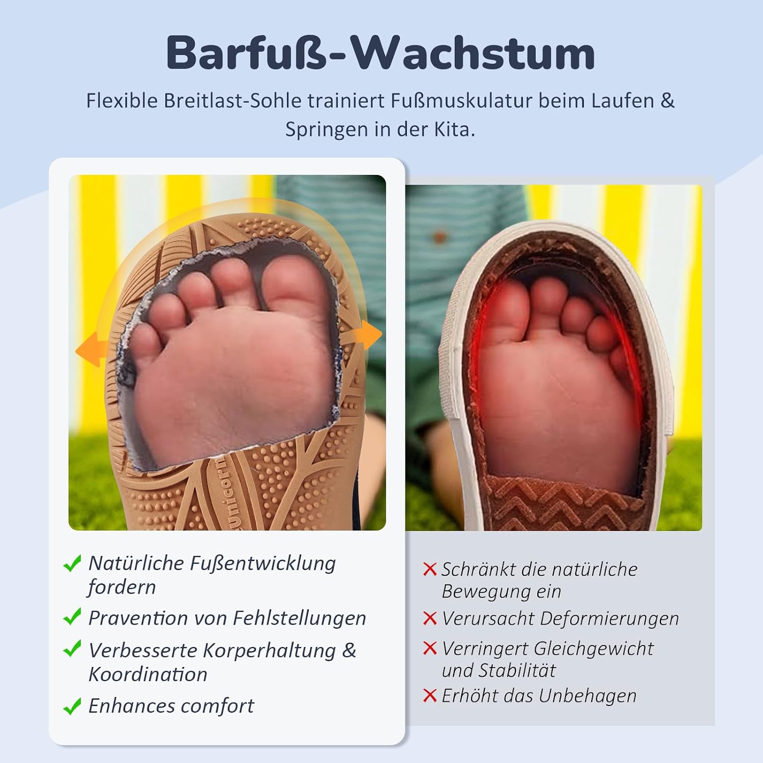Detalle de IceUnicorn Hausschuhe Kinder Barfussschuhe – atmungsaktiv, rutschfest & leicht anziehbar