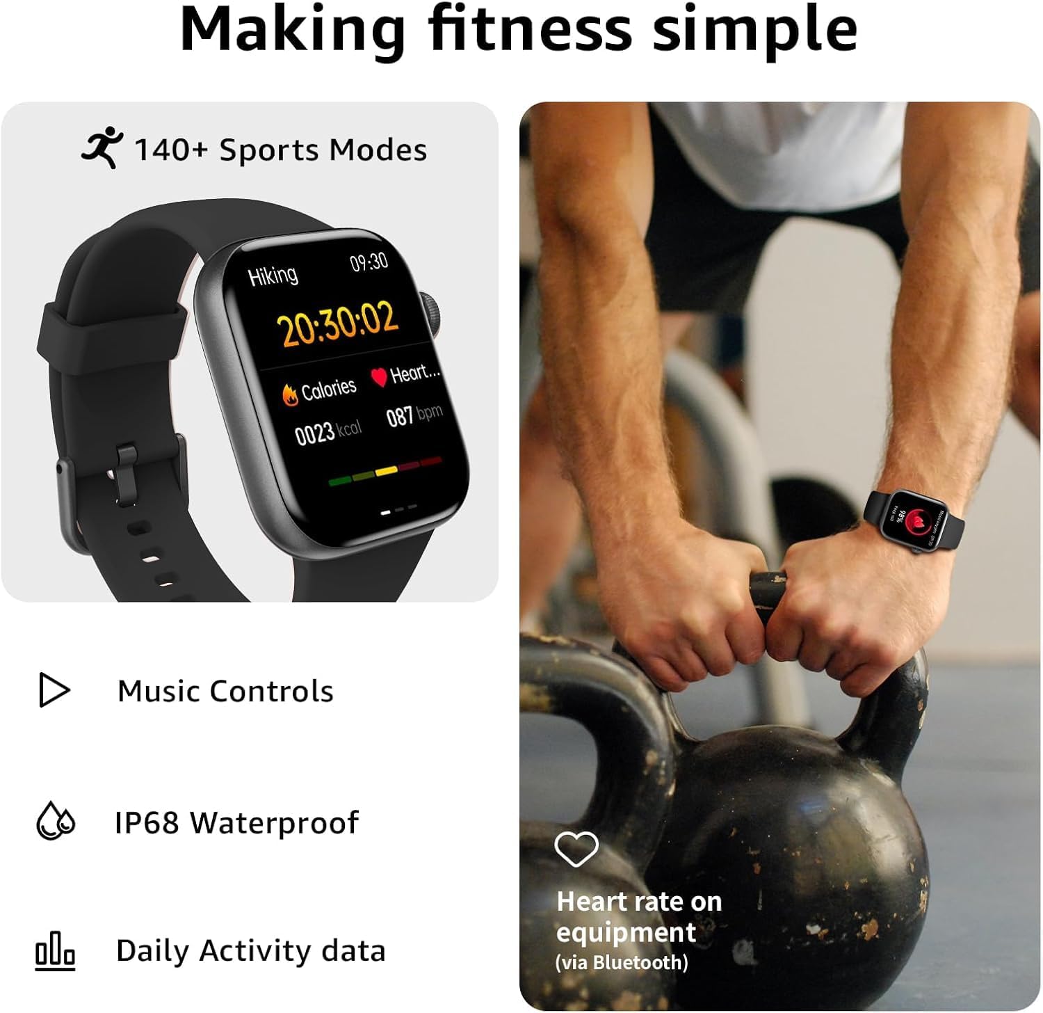 Thumbnail 2 de Smart Watch for Men and Women with Calling, 1.85" Display, 140+ Sports, IP68 Waterproof, Heart Rate & BP Monitor