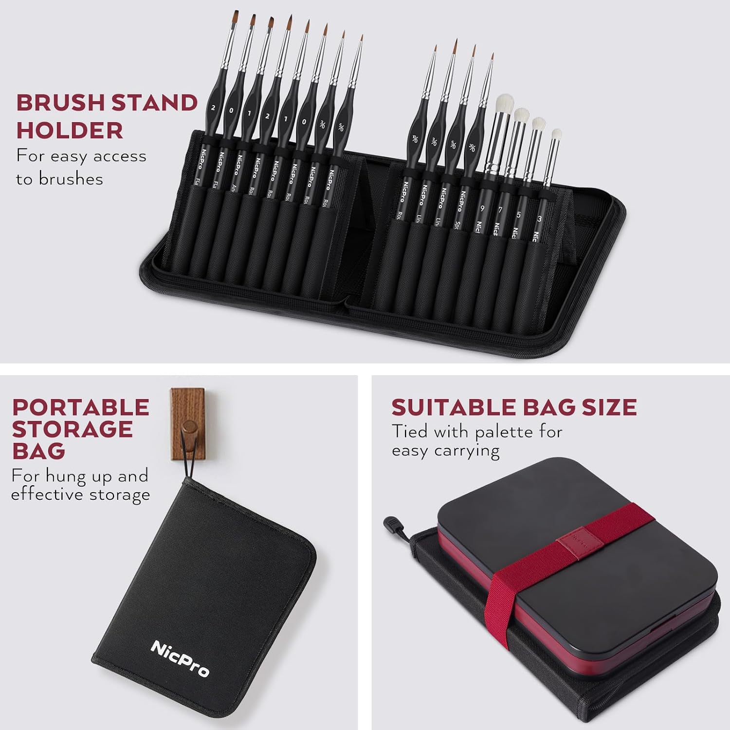 Detalle de Nicpro Kit de Peinture Miniature Professionnel — Palette Humide 2 en 1 et 16 pinceaux