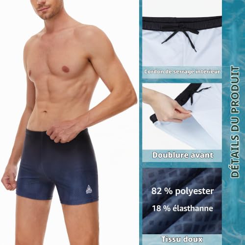 Detalle de AMZSPORT Maillot de Bain Homme Short de Bain à Séchage Rapide, Noir, M - Cordons de Serrage et Doublure Douce