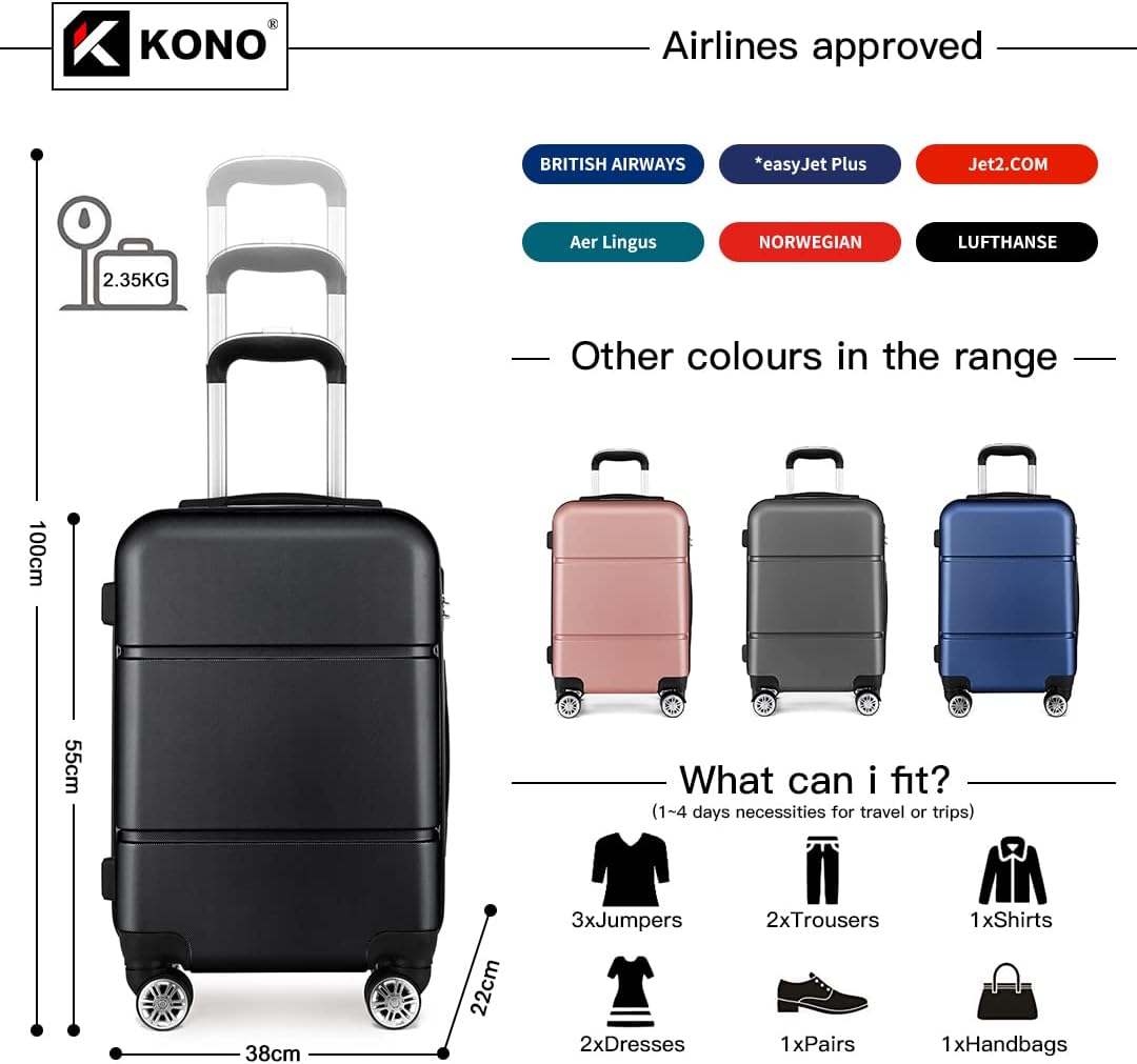 Thumbnail 6 de KONO Reisekoffer Handgepäck Koffer mit Rollen – 55x38x22 cm, 33 L, ABS Hartschale