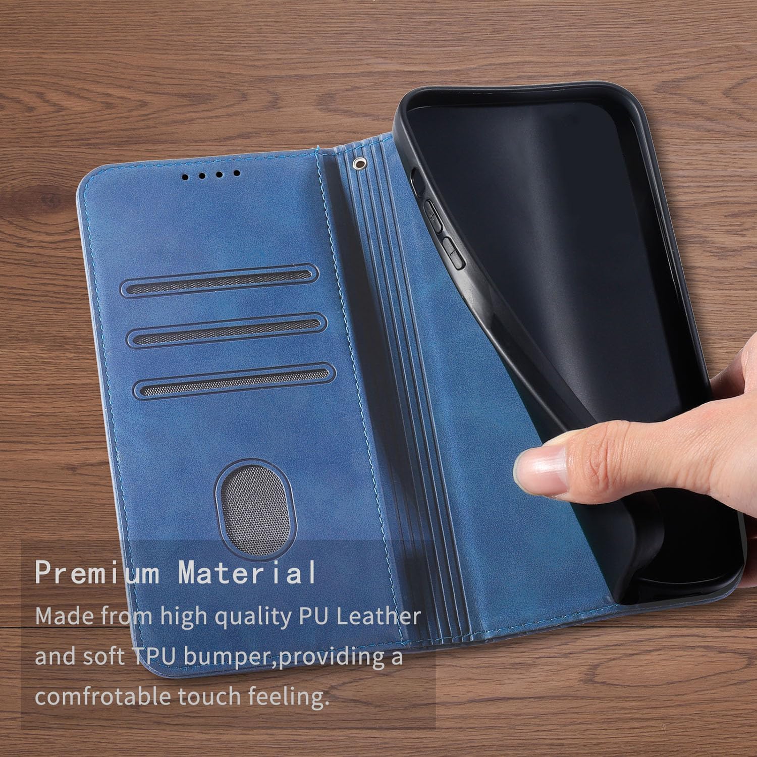 Detalle de CXTcase Samsung Galaxy S25 Hülle – PU-Leder Flip Case mit magnetischem Stoßschutz, blau