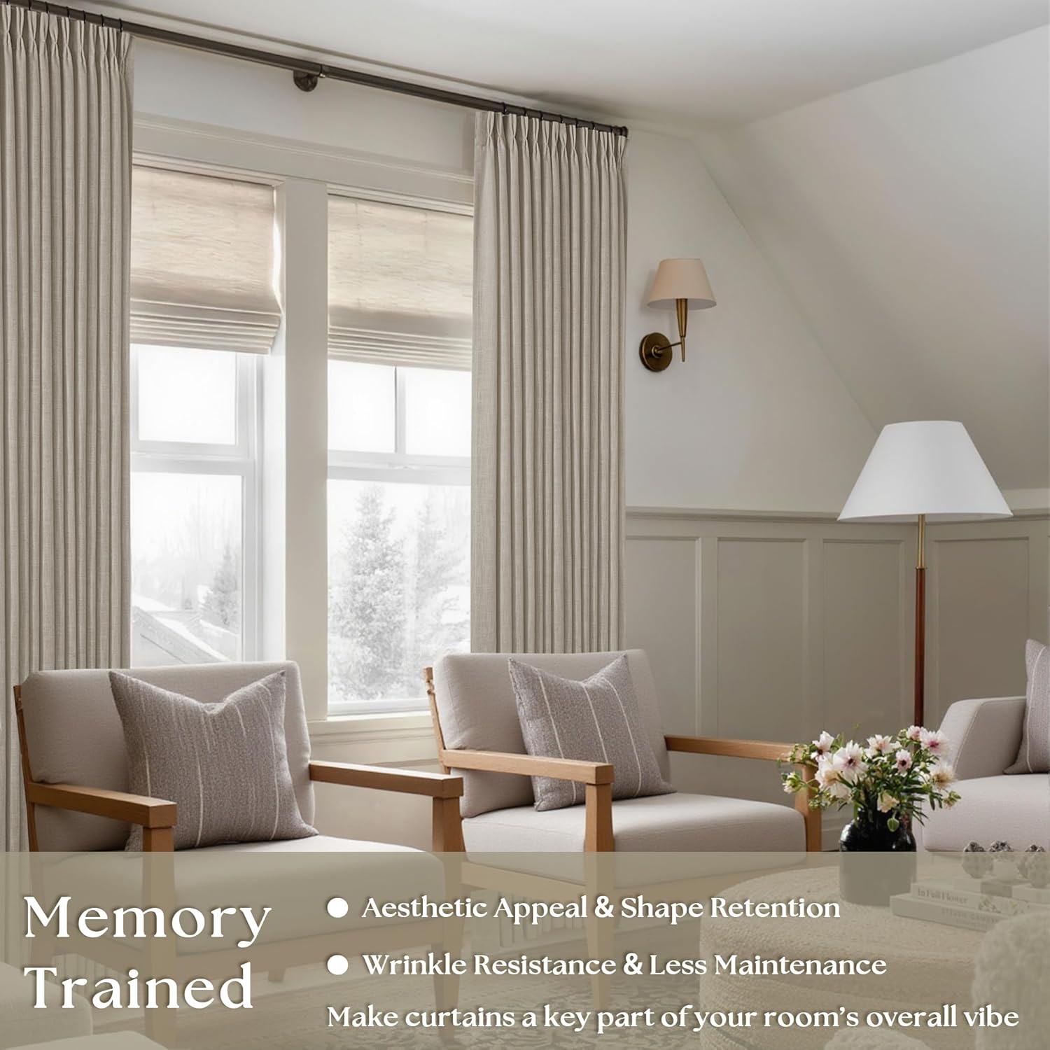 Thumbnail 1 de Extra-wide linen pinch pleat curtains (semitransparent) — 60 x 108 in, 2 panels, jute brown