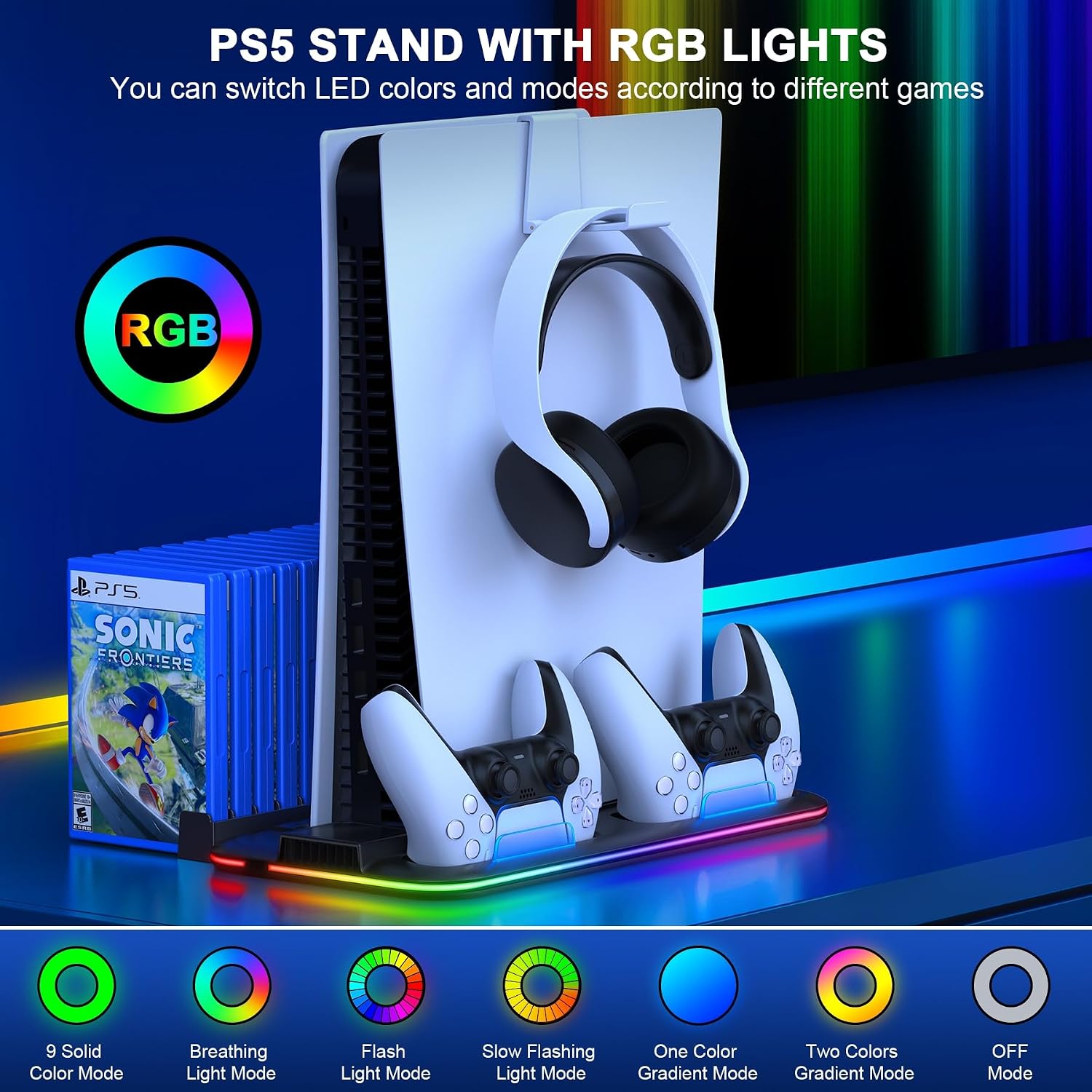 Detalle de HEYLICOOL PS5 Cooling Stand with RGB and 15 Slots