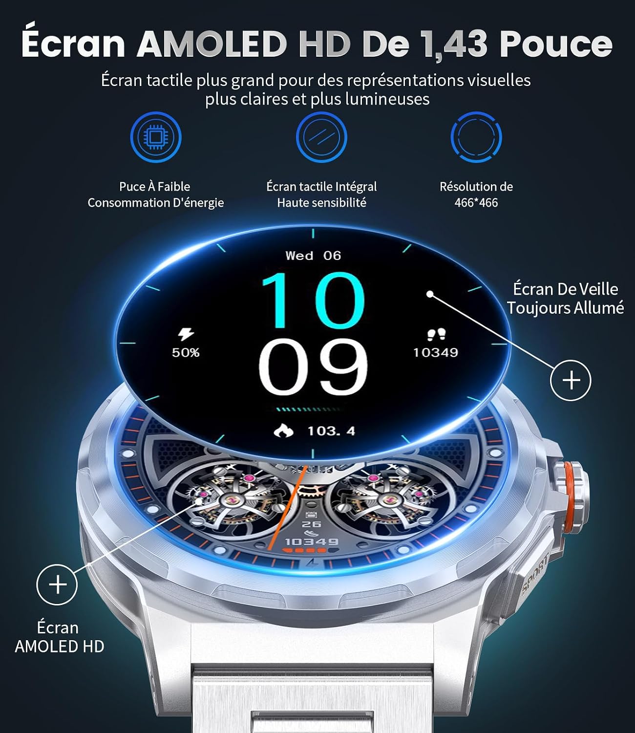 Detalle 2 de LIGEMI SML6 Montre Connectée Homme Militaire