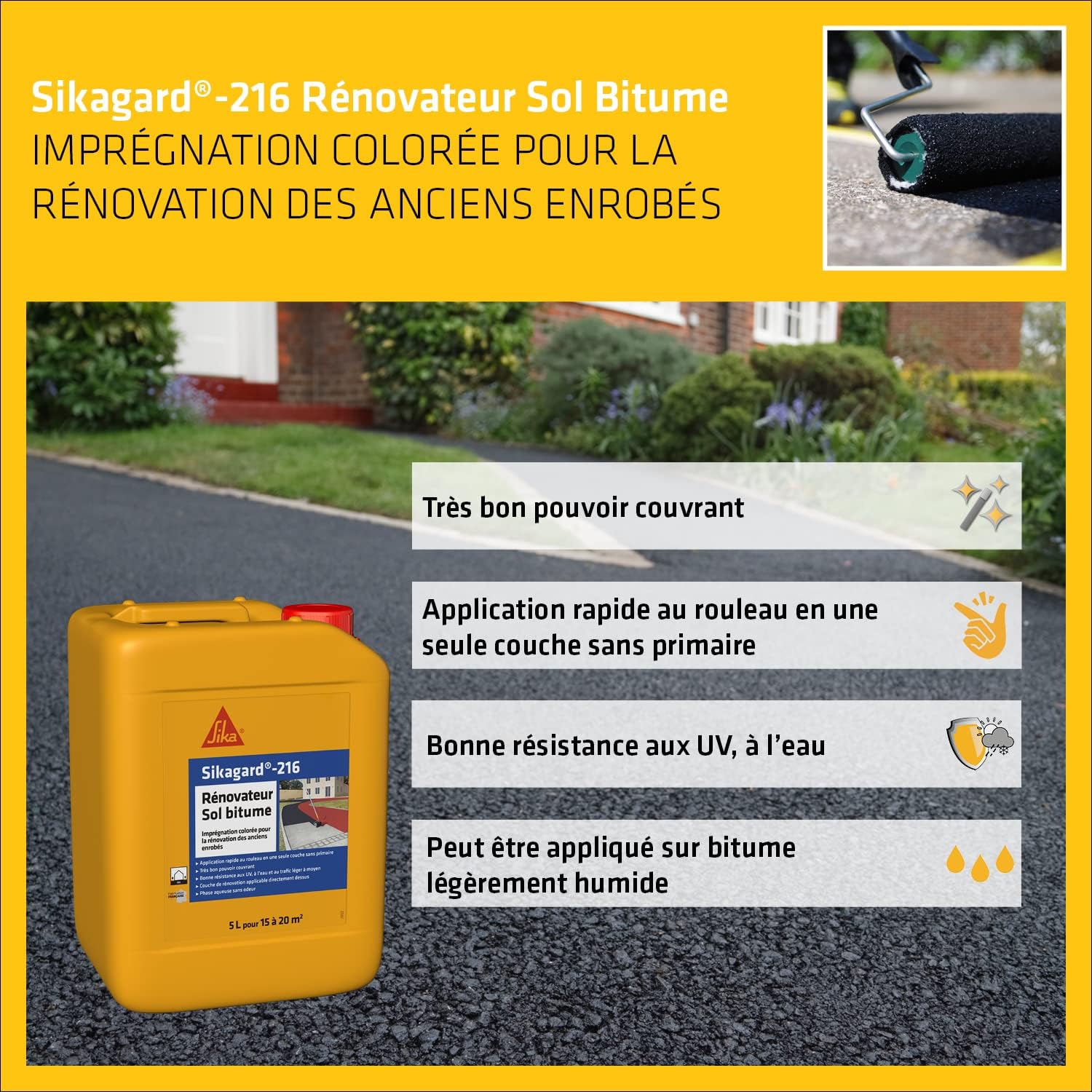 Thumbnail 2 de SIKA Sikagard 216 Rénovateur Sol Bitume Noir (5 L) – Rénovation couleur et protection rapide pour enrobés et béton