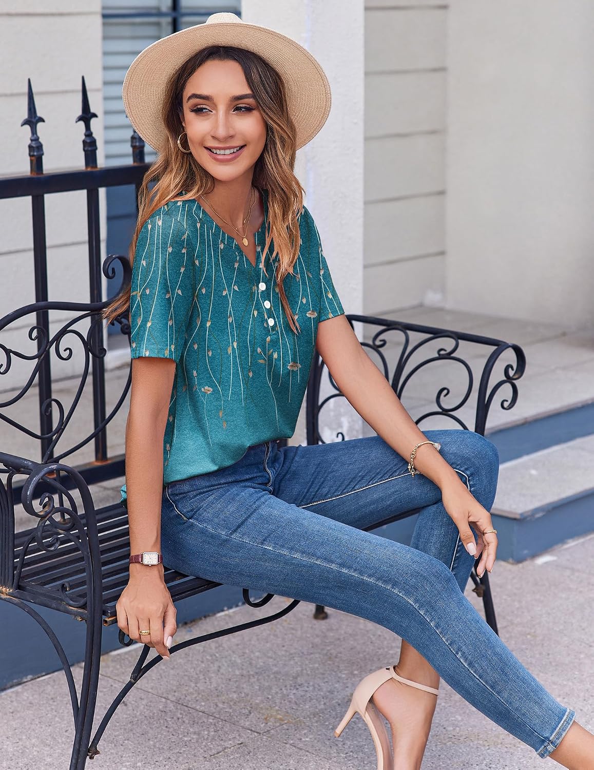 Detalle de Zeagoo Women's Summer Tops: Casual Short Sleeve V-Neck Blouse for Work and Everyday