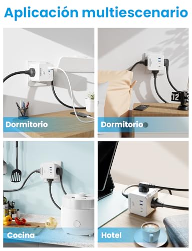 Thumbnail 6 de BURNNOVE Cubo Enchufe 8 en 1: cubo enchufe de pared con 4 tomas CA, 2 USB y USB-C