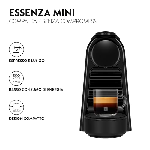 Detalle de Nespresso Essenza Mini EN85.B di DeLonghi: compatta ed elegante, pronta per espresso a casa