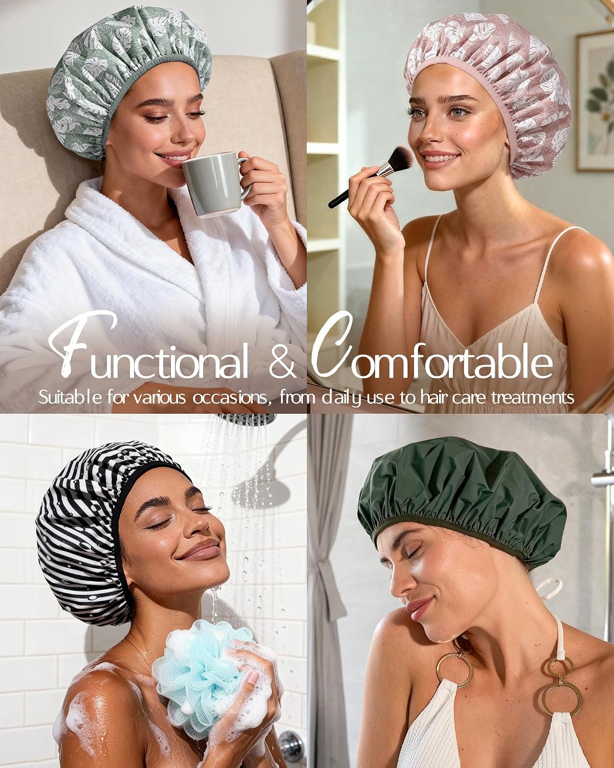 Thumbnail 5 de Yanibest Shower Cap for Women - Frizz Free Satin Lined, Waterproof, Large Double Layer Reusable with Soft Elastic Band
