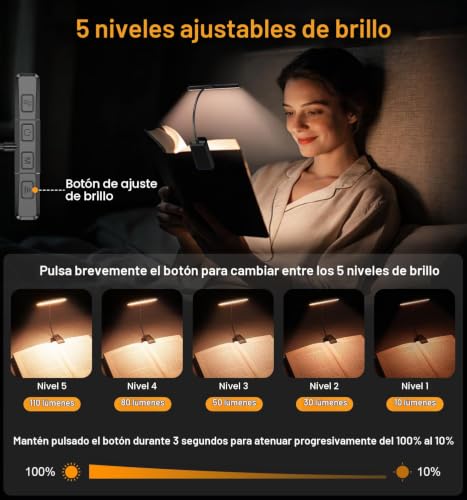 Detalle 2 de Gritin 2026 Luz Lectura Gen 2: lámpara recargable con 32 LED de Espectro Completo
